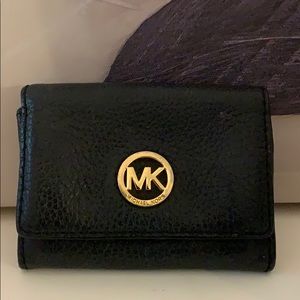Michael Kors black leather wallet gold hardware